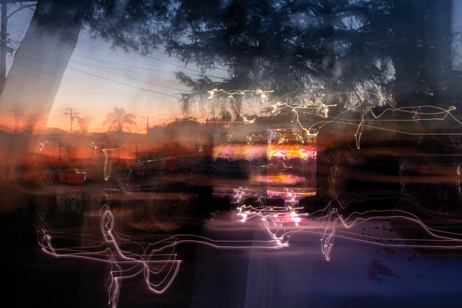 City lights glass reflection